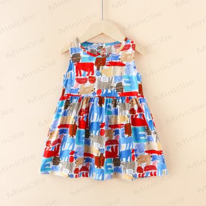 Toddler Girl Floral/Animal Print Summer Dress - Colorful Animals - 10-11T - image 18