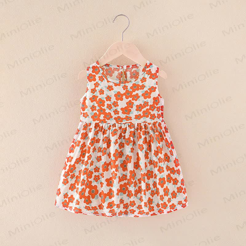 Toddler Girl Floral/Animal Print Summer Dress - Orange Flowers - 10-11T - image 25