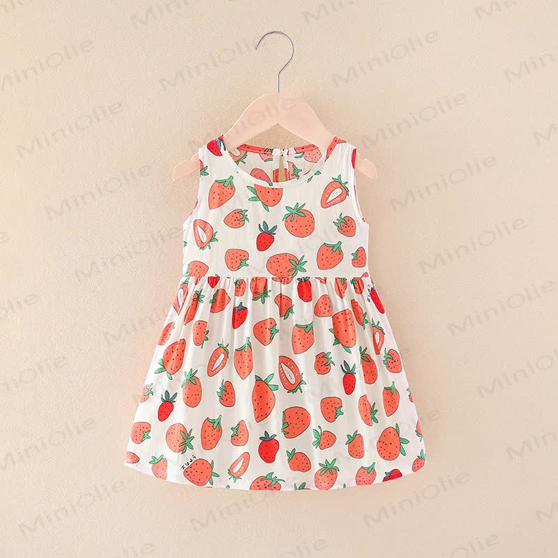 Toddler Girl Floral/Animal Print Summer Dress - Beige Strawberry - 10-11T - image 26
