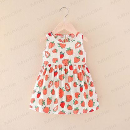 Toddler Girl Floral/Animal Print Summer Dress - Beige Strawberry - 10-11T - image 26