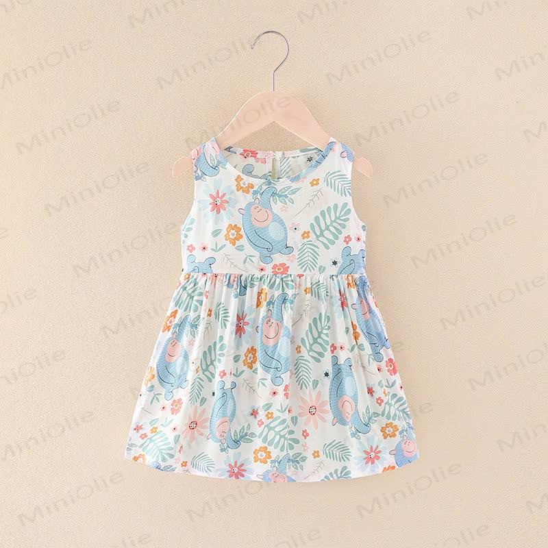 Toddler Girl Floral/Animal Print Summer Dress - Blue Monkey - 10-11T - image 27