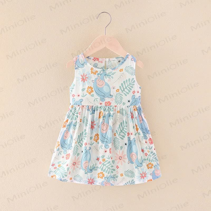 Toddler Girl Floral/Animal Print Summer Dress - Blue Monkey - 10-11T - image 27