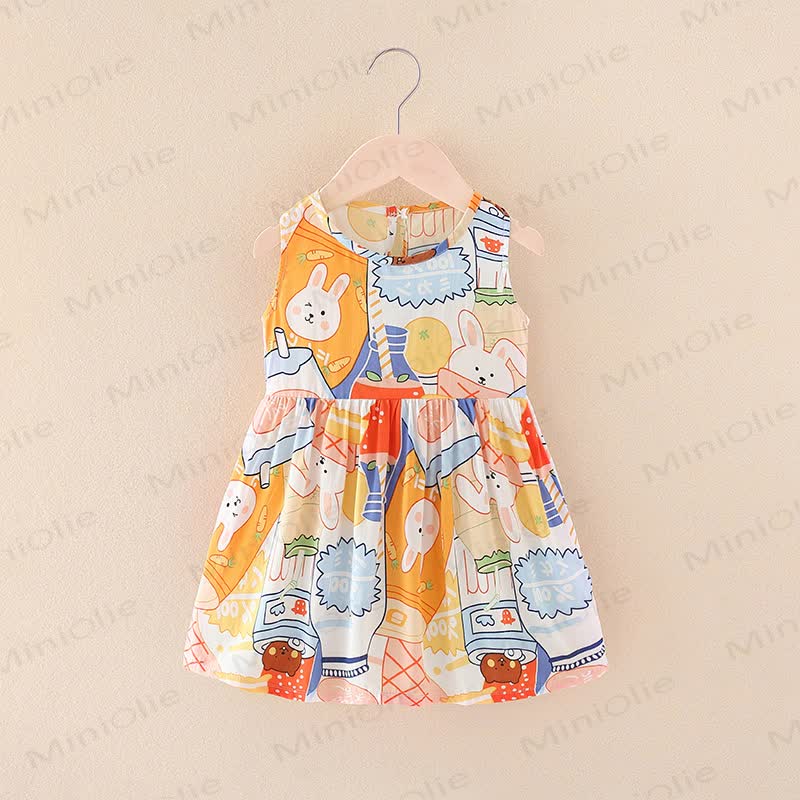Toddler Girl Floral/Animal Print Summer Dress - Beige Rabbit - 10-11T - image 29