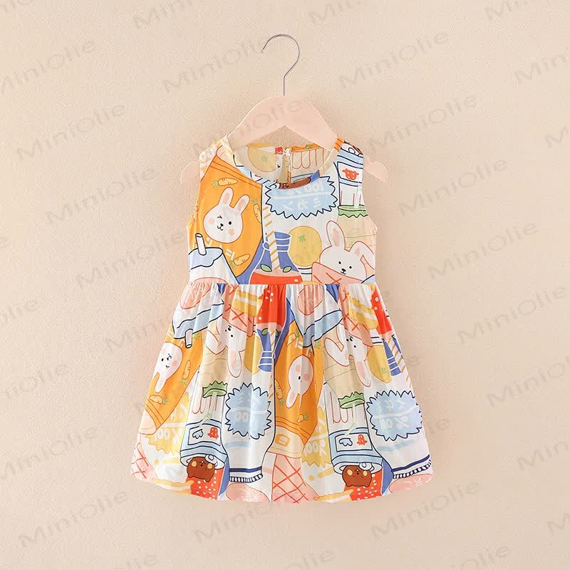 Toddler Girl Floral/Animal Print Summer Dress - Beige Rabbit - 10-11T - image 29