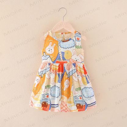 Toddler Girl Floral/Animal Print Summer Dress - Beige Rabbit - 10-11T - image 29