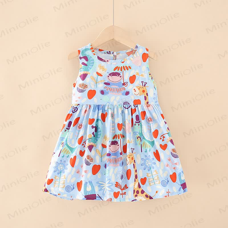 Toddler Girl Floral/Animal Print Summer Dress - Blue Animals - 10-11T - image 32
