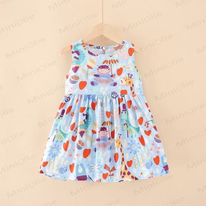 Toddler Girl Floral/Animal Print Summer Dress - Blue Animals - 10-11T - image 32