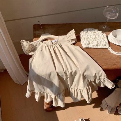 Toddler Girl Solid Color Ruffle Flutter Sleeve Dress - Beige - 8-9T - image 4