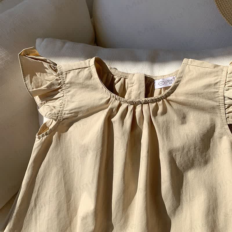 Toddler Girl Solid Color Ruffle Flutter Sleeve Dress - image 7