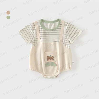 Baby Bear Pocket Stripe Cotton Bodysuit - Green - 12-18M - image 5