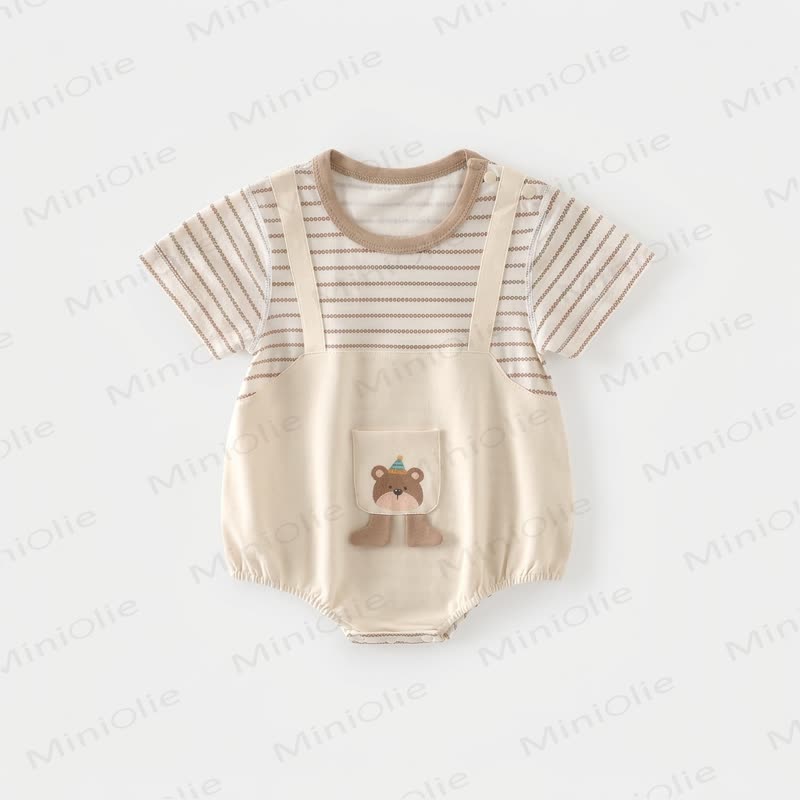 Baby Bear Pocket Stripe Cotton Bodysuit - Beige - 12-18M - image 2