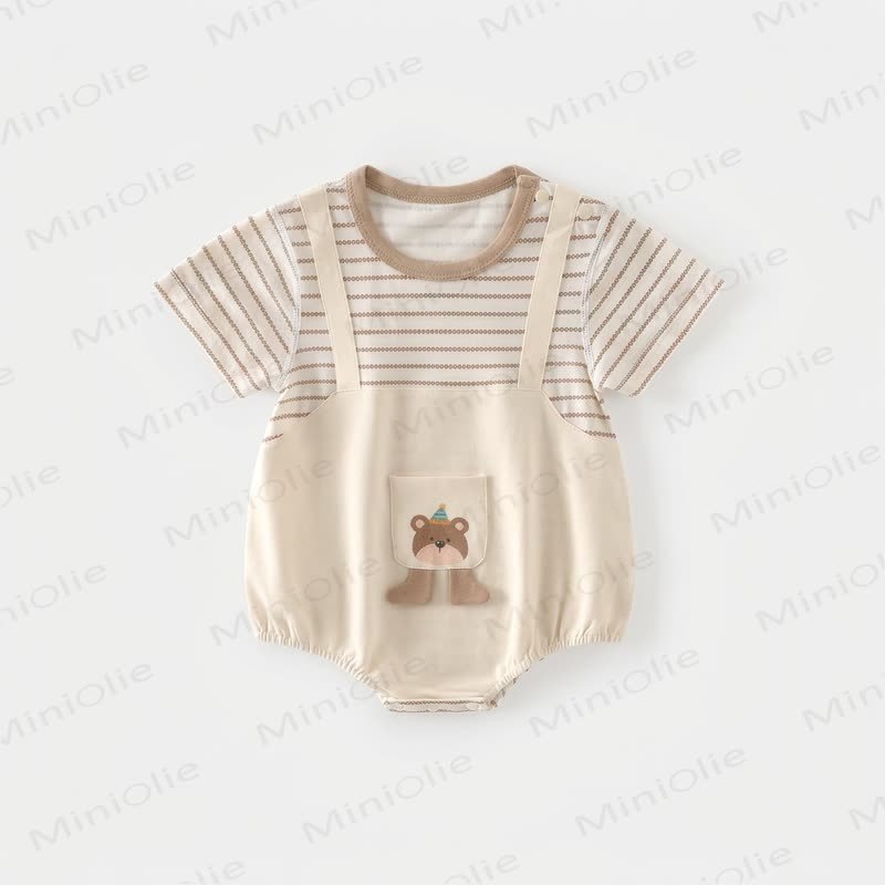 Baby Bear Pocket Stripe Cotton Bodysuit - Beige - 12-18M - image 2