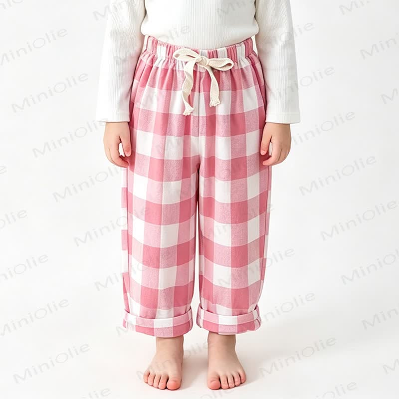Toddler Cotton Plaid Pants - Pink - 8-9T - image 3