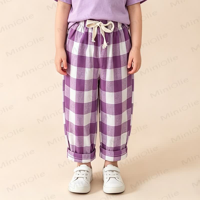 Toddler Cotton Plaid Pants - Purple - 8-9T - image 4