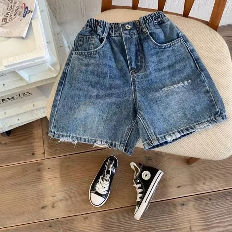 Toddler Kid Washed Denim Solid Navy Shorts - image 3