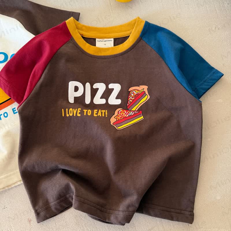  Toddler Cotton Food Print Color Block T-Shirt - Brown - 8-9T - image 2