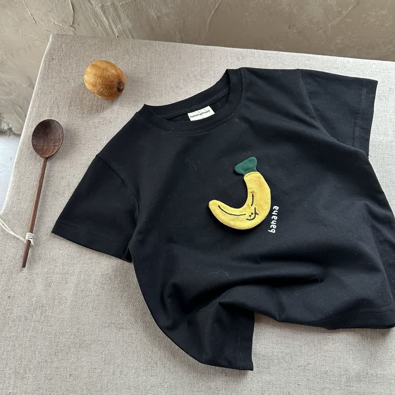 Toddler Cotton Fruit Embroidery T-Shirt - Black - 8-9T - image 5