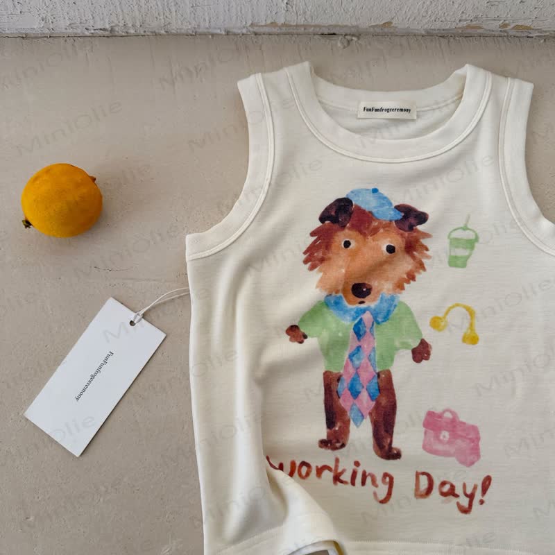 Toddler Kid Cotton Animal Print Tank Top - White Dog - 8-9T - image 4