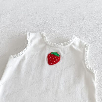 Baby Girl White&Red Strawberry Top and Shorts 2-piece Sleeveless Set - image 2
