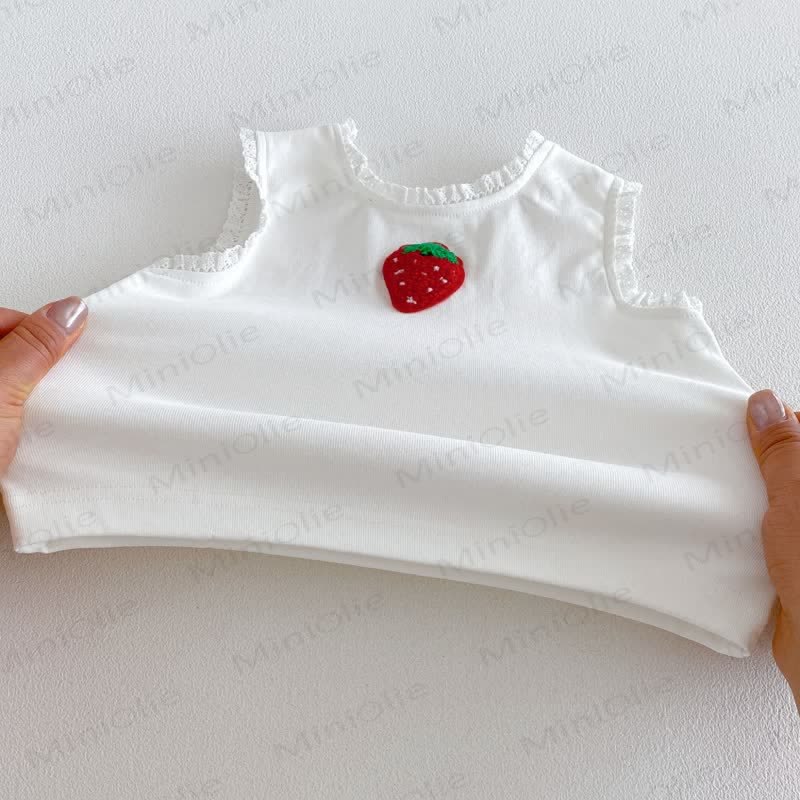 Baby Girl White&Red Strawberry Top and Shorts 2-piece Sleeveless Set - image 4