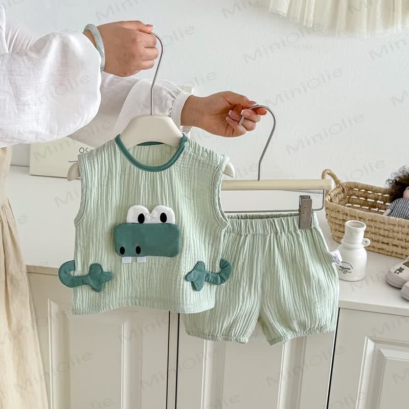 Baby Green Animal Trim Top and Shorts 2-piece Sleeveless Set - Green - 2-3T - image 1