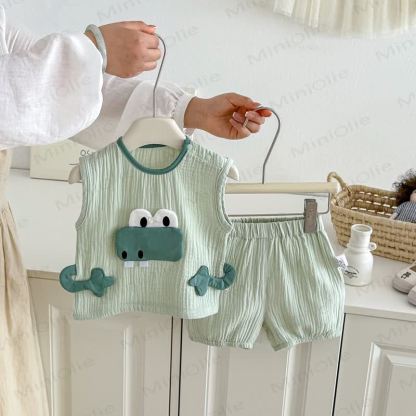 Baby Green Animal Trim Top and Shorts 2-piece Sleeveless Set - Green - 2-3T - image 1
