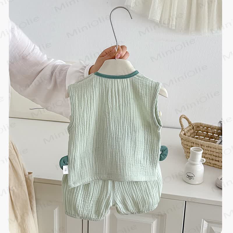 Baby Green Animal Trim Top and Shorts 2-piece Sleeveless Set - image 2