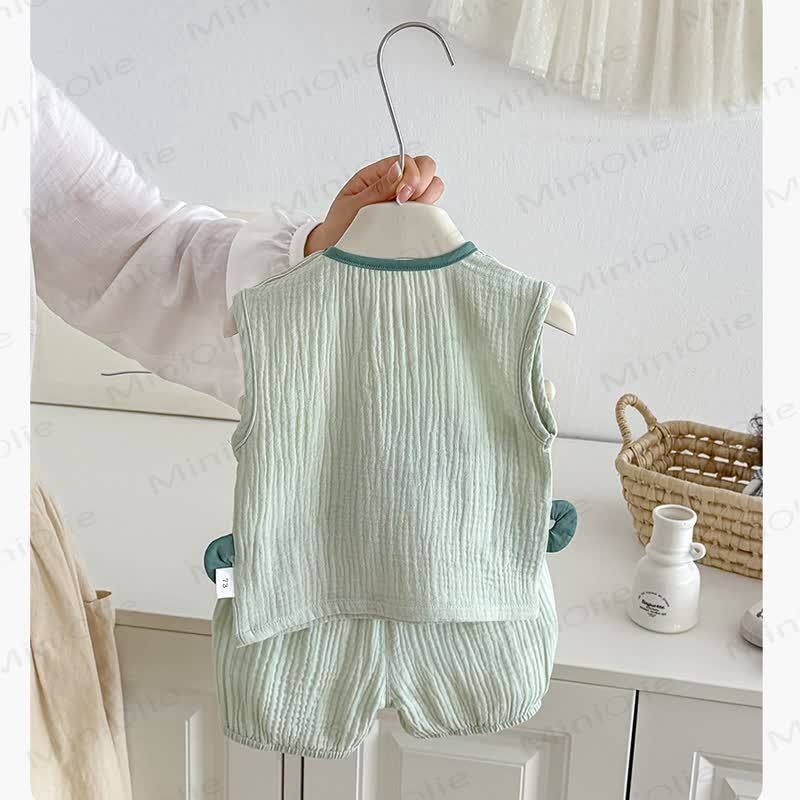 Baby Green Animal Trim Top and Shorts 2-piece Sleeveless Set - image 2