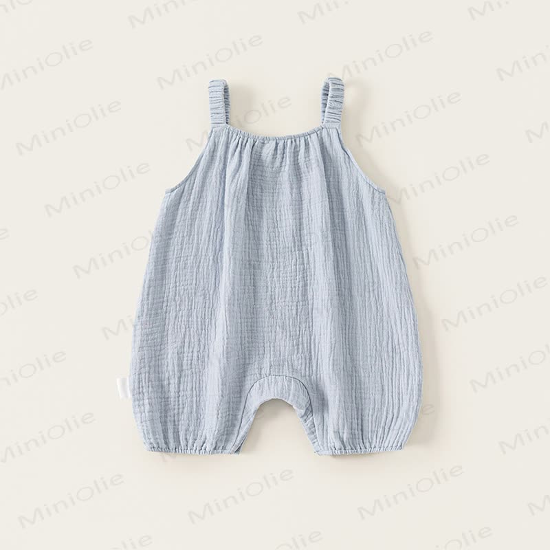 Baby Cotton Blue Crinkle Peach Embroidery Pocket Romper - image 2