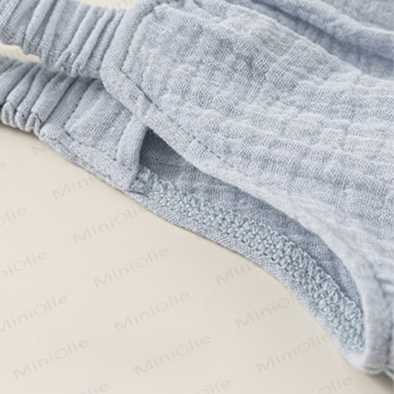 Baby Cotton Blue Crinkle Peach Embroidery Pocket Romper - image 4