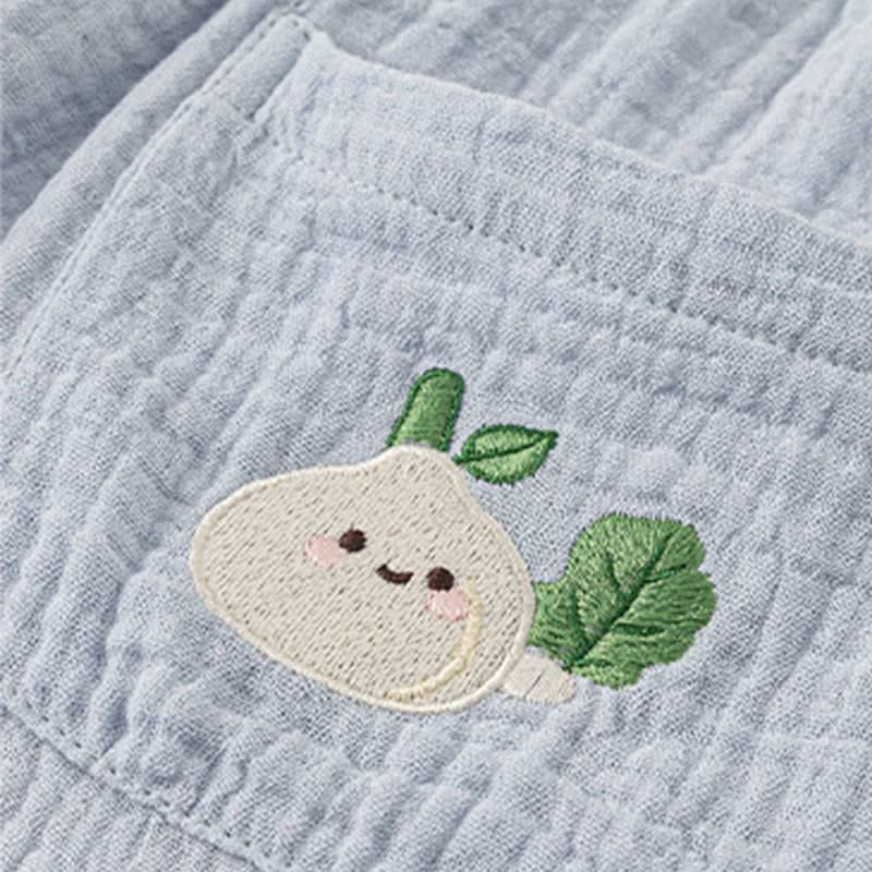 Baby Cotton Blue Crinkle Peach Embroidery Pocket Romper - image 3