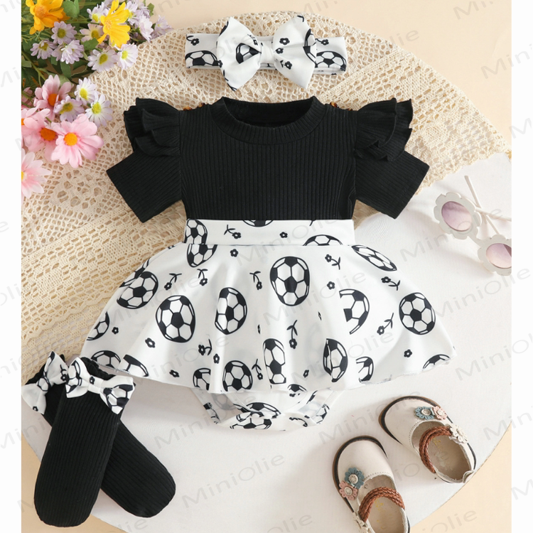 Baby Soccer Skirted Bodysuit Headband Socks - Black - 12-18M - image 1
