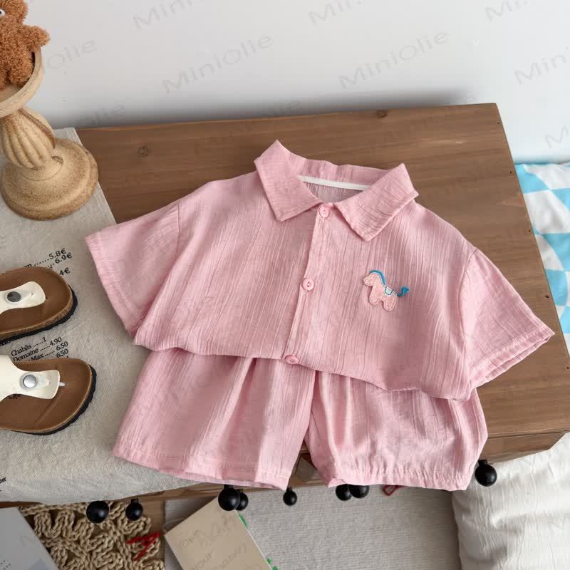 Toddler Linen Polo Shirt and Shorts 2-piece et - Green - 10-11T - image 5