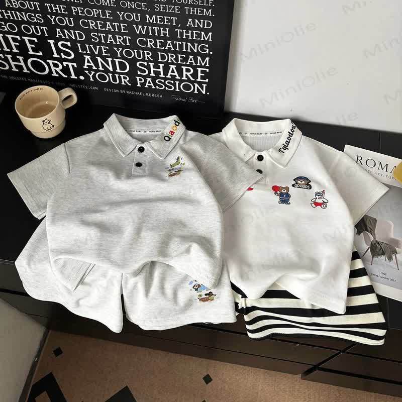 Toddler Kid Casual Cartoon Print Polo Shirt and Shorts 2-piece Set - image 1