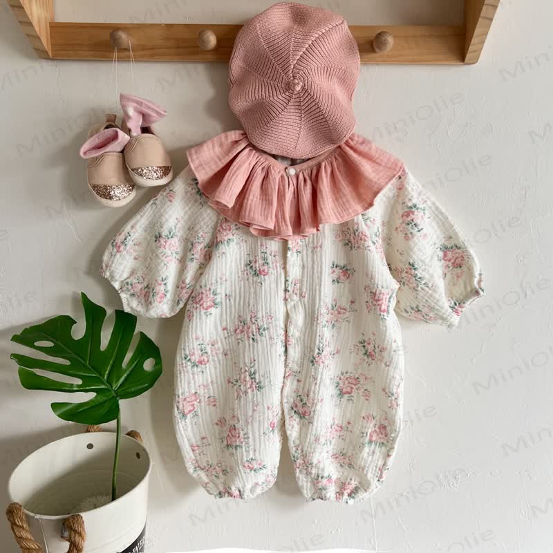 Baby Girls Vintage Floral Print Ruffle Collar Romper - Pink - 18-24M - image 2