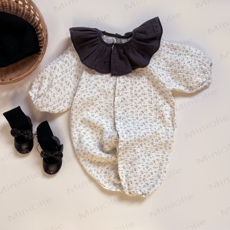 Baby Girls Vintage Floral Print Ruffle Collar Romper - DarkGray - 18-24M - image 3
