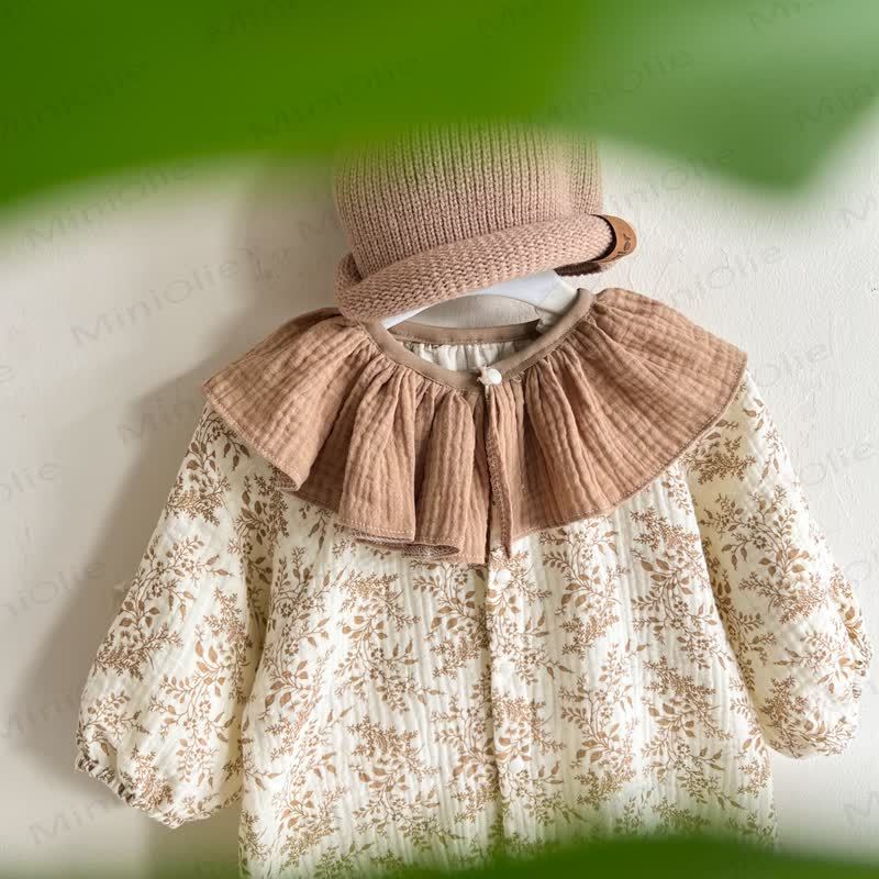Baby Girls Vintage Floral Print Ruffle Collar Romper - image 5