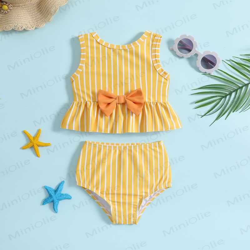 Baby Girls Stripe Swimwear Two Piece Set - Yellow - 3-4T - image 1