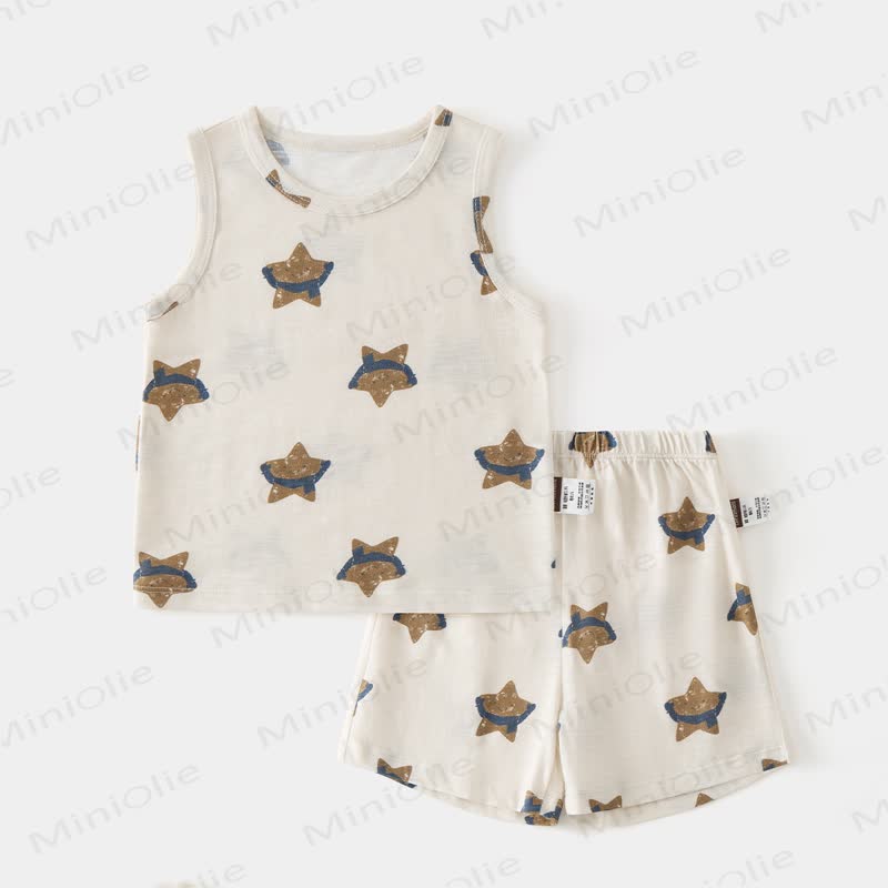 Baby Toddler Beige Top and Shorts 2-piece Sleeveless Set - Beige Star - 3-4T - image 2
