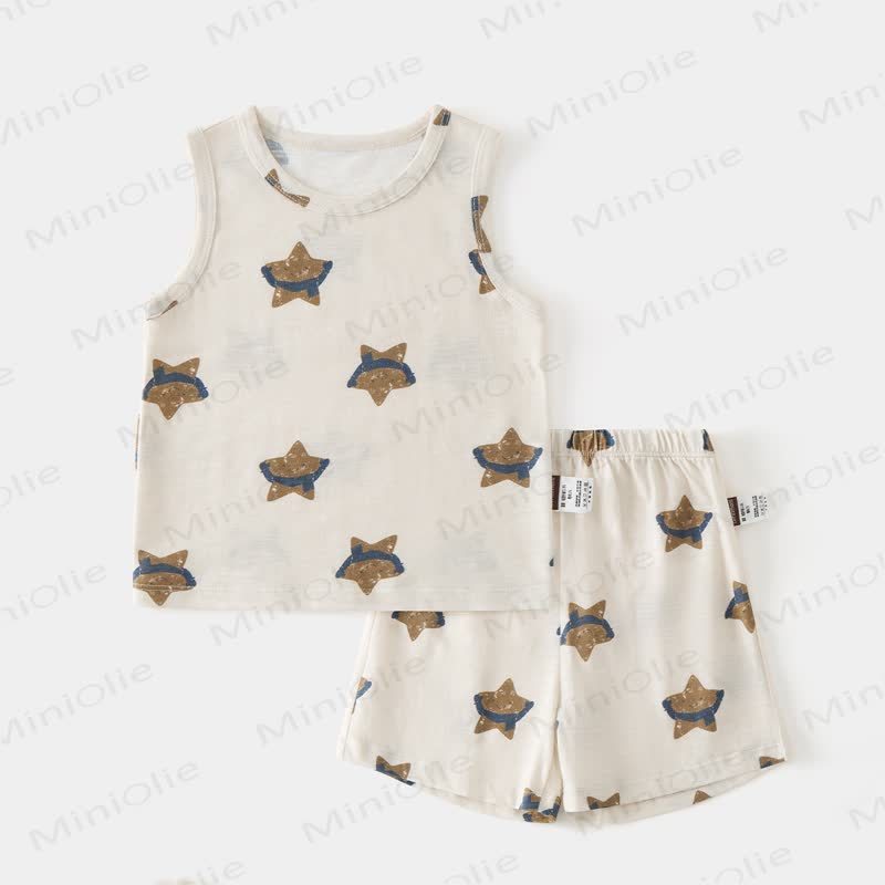 Baby Toddler Beige Top and Shorts 2-piece Sleeveless Set - Beige Star - 3-4T - image 2