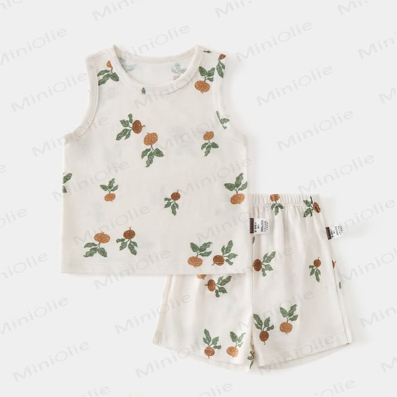 Baby Toddler Beige Top and Shorts 2-piece Sleeveless Set - Beige Fruit - 3-4T - image 1