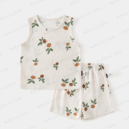 Baby Toddler Beige Top and Shorts 2-piece Sleeveless Set - Beige Fruit - 3-4T - image 1