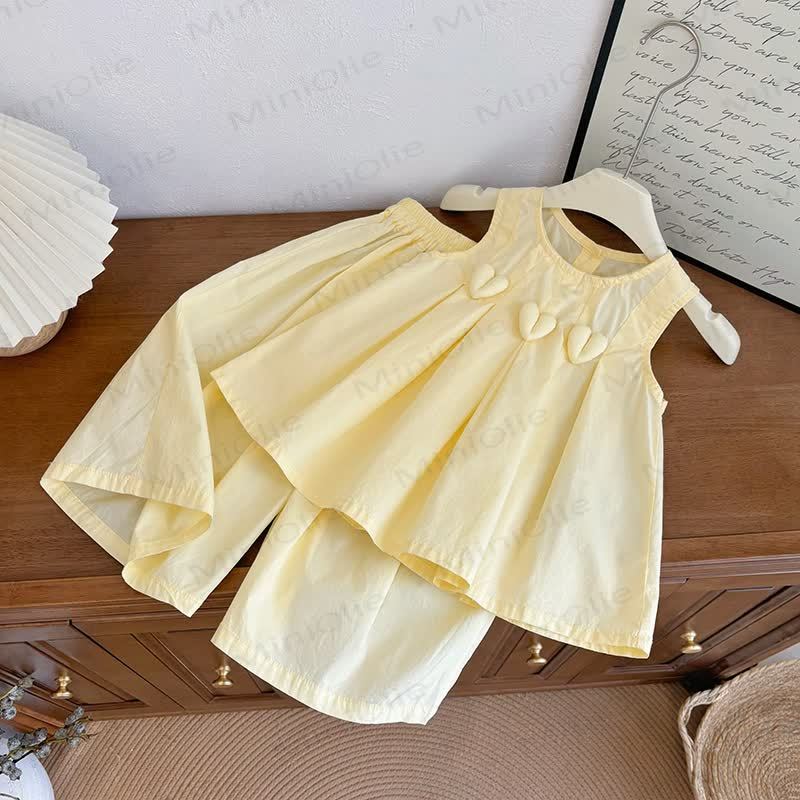 Toddler Girl Solid Color Heart Top and Pants Summer 2-piece Set - Yellow - 8-9T - image 2