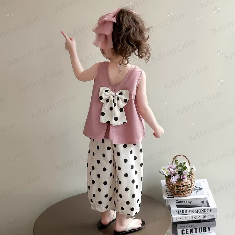 Toddler Girl Bow and Polka Dot Top and Pants 2-piece Set - image 1