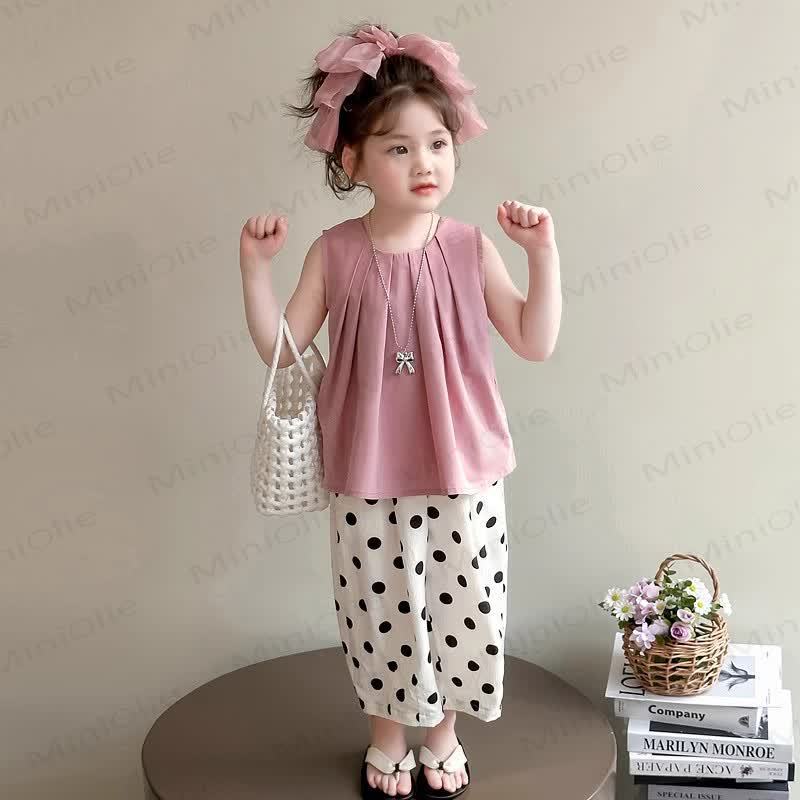 Toddler Girl Bow and Polka Dot Top and Pants 2-piece Set - Pink - 7-9T - image 2