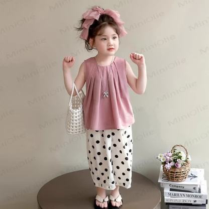 Toddler Girl Bow and Polka Dot Top and Pants 2-piece Set - Pink - 7-9T - image 2