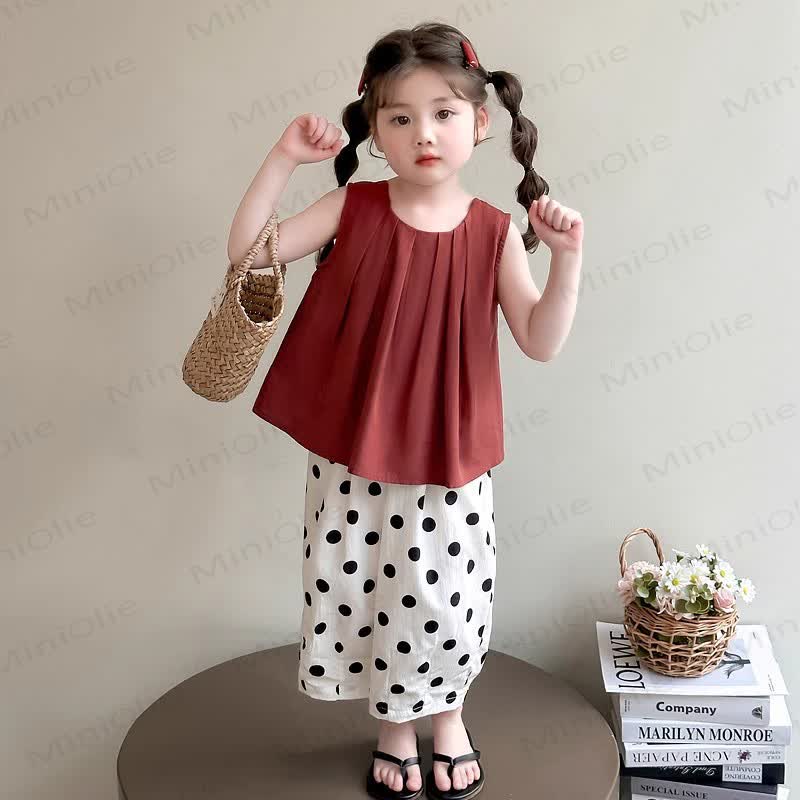 Toddler Girl Bow and Polka Dot Top and Pants 2-piece Set - Red - 7-9T - image 3