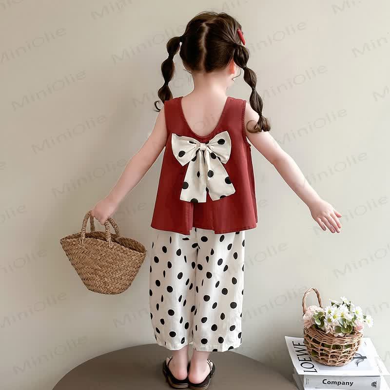 Toddler Girl Bow and Polka Dot Top and Pants 2-piece Set - image 4