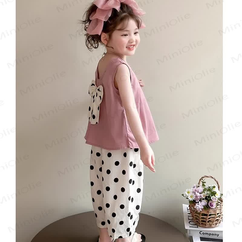Toddler Girl Bow and Polka Dot Top and Pants 2-piece Set - image 5