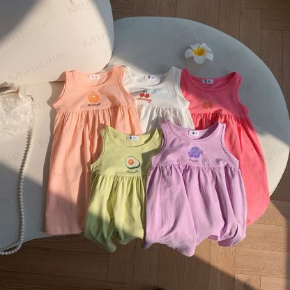 Toddler Girl Fruit Embroidered Sleeveless Dress - image 1